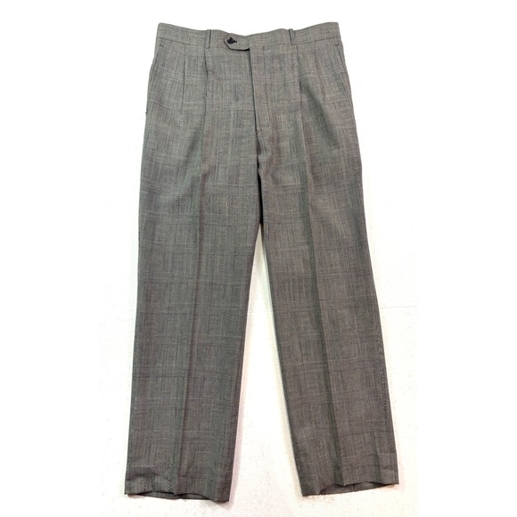 vtg 90s Thomas More 36x32 black white glen plaid dress suit pants wool pleated - Picture 1 of 10